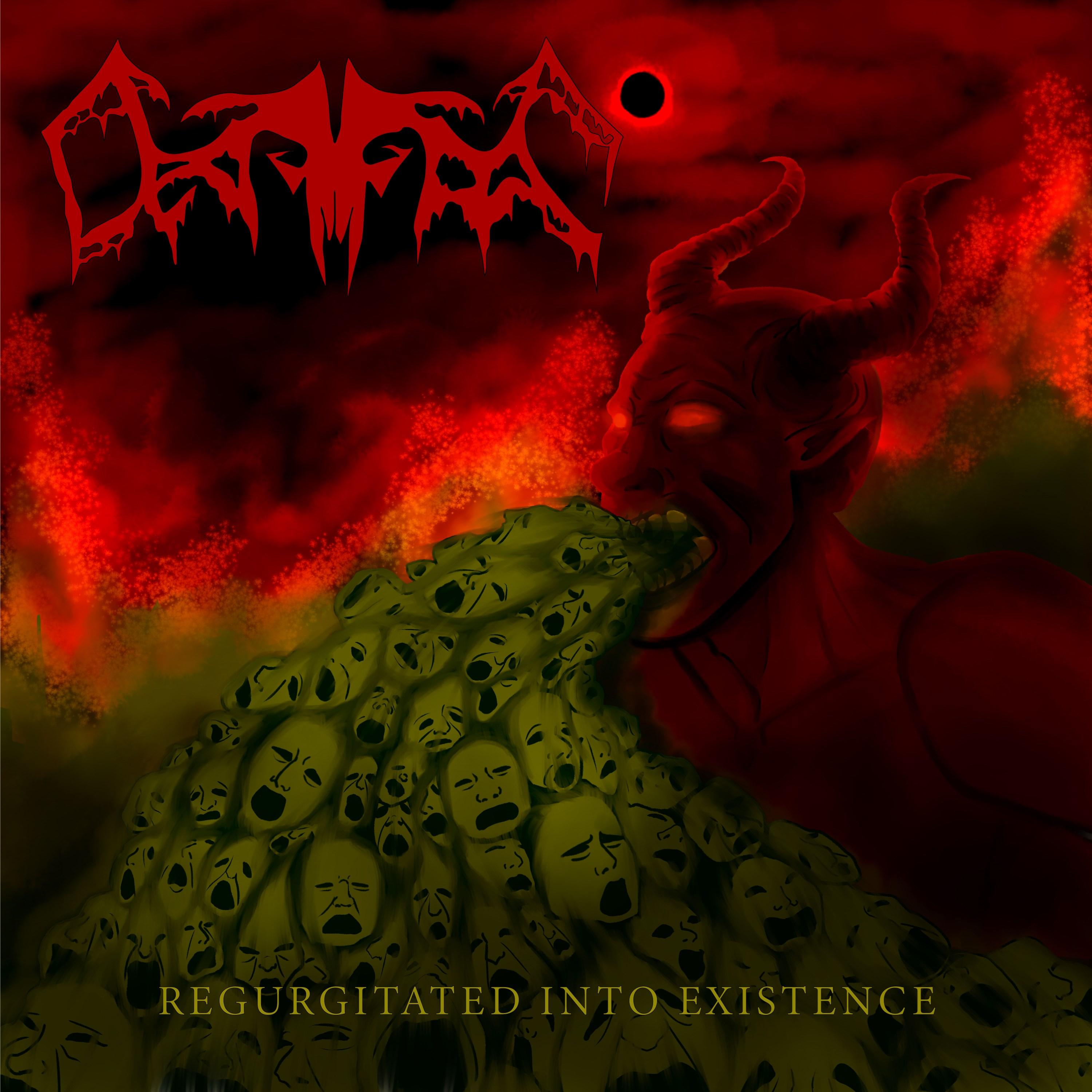 Into existence. Effortless regurgitation of Bright Red Blood regurgitate. Embrionic Death - regurgitated Stream of rot.